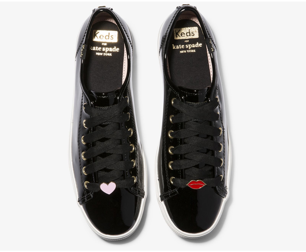 Keds Sneakers Black - Kate Spade new york Triple Kick Patent Leather - Womens YNILQW-614